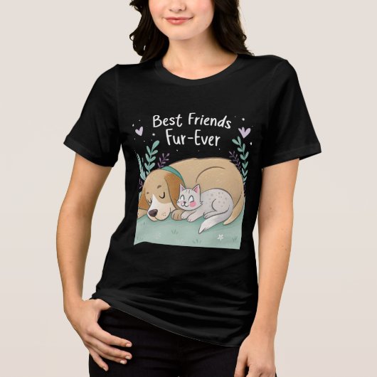 Cat and dog best friends forever トライブレンドTシャツ (正面)