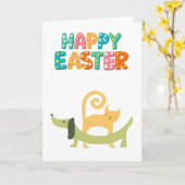 CAT AND DOG HAPPY EASTER DIGITAL DOWNLOAD カード (黄色い花)