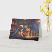 Cat and Dog in a bar talking things out birthday カード (黄色い花)