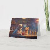 Cat and Dog in a bar talking things out birthday カード (正面)