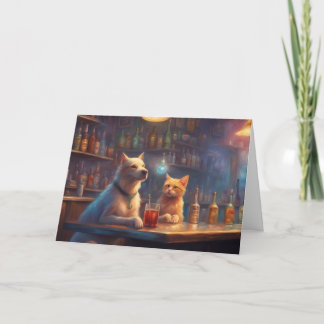 Cat and Dog in a bar talking things out birthday カード