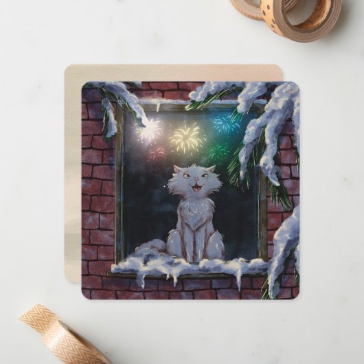 Cat and fireworks - card - by Monika Marzec ノートカード (正面/裏面インサイチュ)