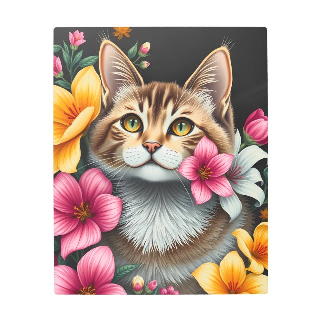 Cat And Floral Art Metal Print メタルプリント (正面)