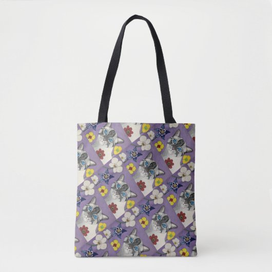 Cat and floral pattern tote bag  トートバッグ (正面)