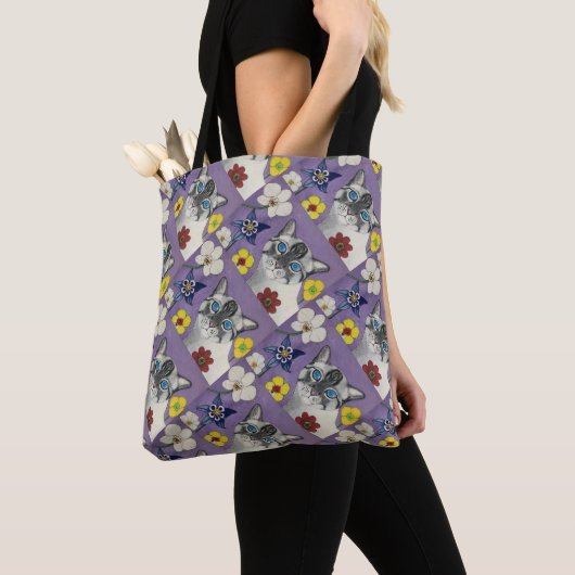 Cat and floral pattern tote bag  トートバッグ (クローズアップ)