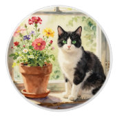 Cat and Flower Themed セラミックノブ (正面)