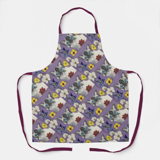 Cat and flowers All-Over Print Apron, Medium エプロン (正面)