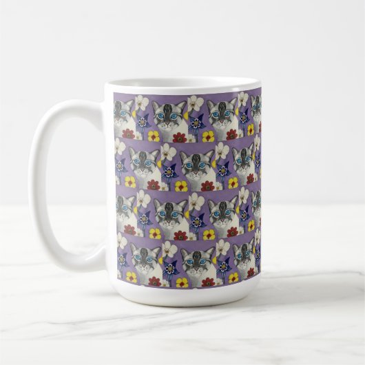 cat and Flowers Classic Mug, 444 ml コーヒーマグカップ (左)
