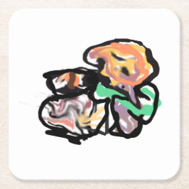 Cat and flowers  fun スクエアペーパーコースター