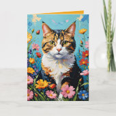 Cat and Flowers Greetings Card カード (正面)