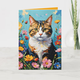 Cat and Flowers Greetings Card カード