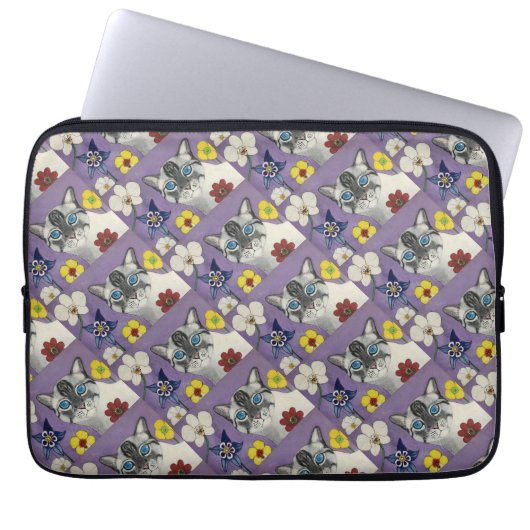 Cat and flowers Laptop Sleeve 13" ラップトップスリーブ (正面)