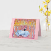 Cat and Horse Friends Whimsical Art カード (黄色い花)