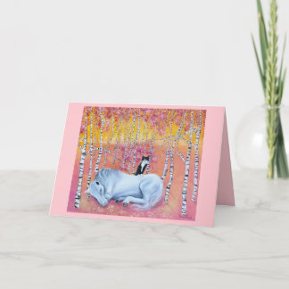 Cat and Horse Friends Whimsical Art カード