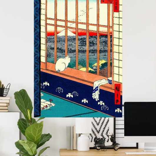 Cat and Mount Fuji 1857 ポスター (ホームオフィス)