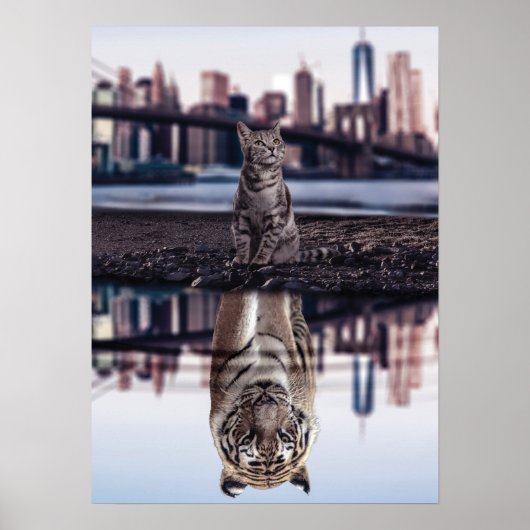 Cat and Tiger Water Reflection – 成功、ハッスル ポスター (正面)