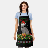 Cat Animal Lover Santa Hat Ugly Russian Blue Cat エプロン (着用した状態)