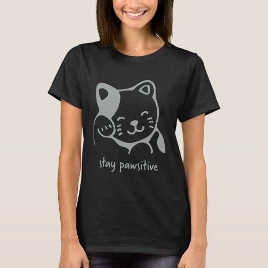 Cat  Animals Stay Pawsitive Graphics Plus Size Tシャツ (正面)