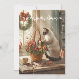 Cat arranging Winter Flowers for Christmas シーズンカード