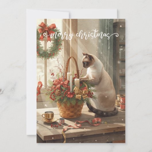 Cat arranging Winter Flowers for Christmas シーズンカード (正面)