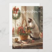 Cat arranging Winter Flowers for Christmas シーズンカード (正面/裏面)