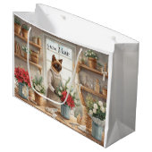 Cat arranging Winter Flowers for Christmas  ラージペーパーバッグ (正面アングル)