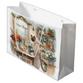 Cat arranging Winter Flowers for Christmas  ラージペーパーバッグ (正面アングル)