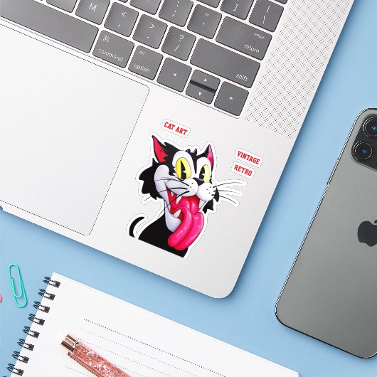 CAT ART VINTAGE RETRO シール (ノートパソコンとiPhone)