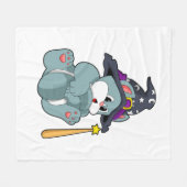 Cat asウィザードと魔法の杖と帽子 フリースブランケット (正面(横))