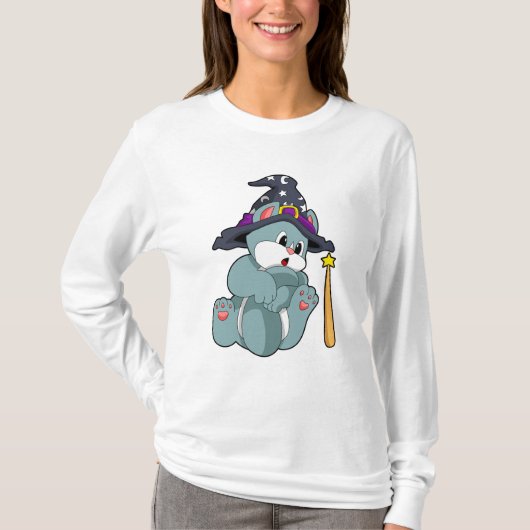 Cat asウィザードと魔法の杖と帽子 tシャツ (正面)