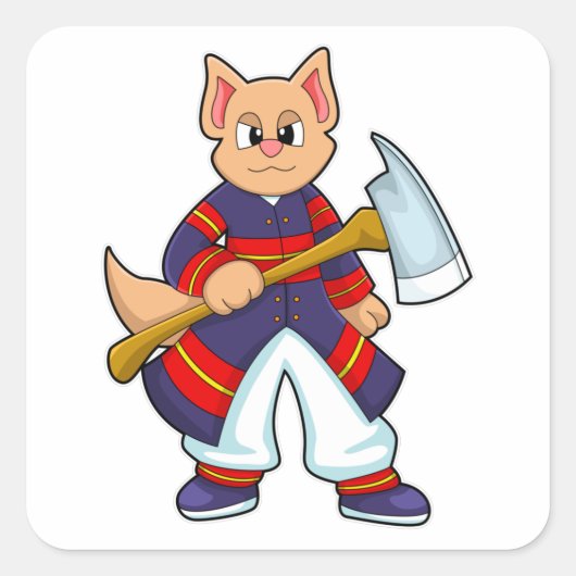 Cat as Fire fighter at Fire department with Ax スクエアシール (正面)