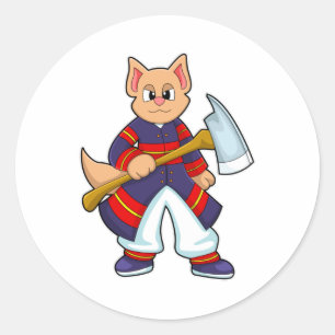 Cat as Fire fighter at Fire department with Ax ラウンドシール