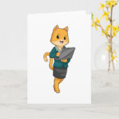 Cat as Secretary with Laptop カード (黄色い花)