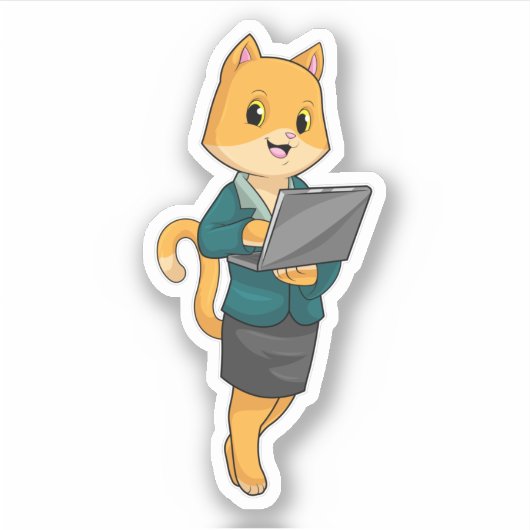 Cat as Secretary with Laptop シール (正面)