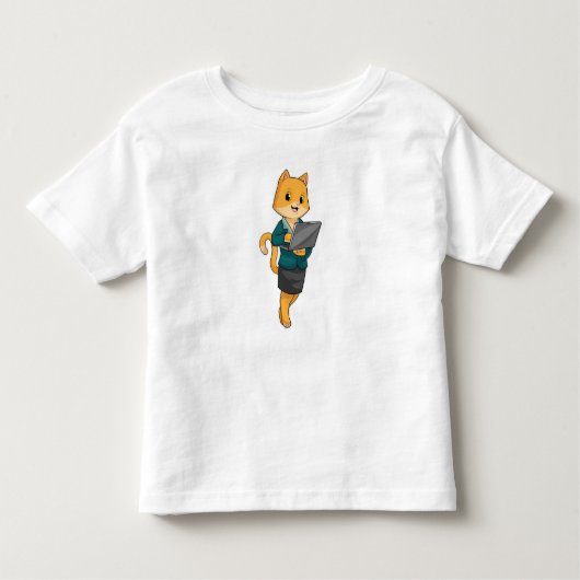 Cat as Secretary with Laptop トドラーTシャツ (正面)