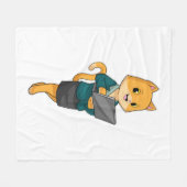 Cat as Secretary with Laptop フリースブランケット (正面(横))