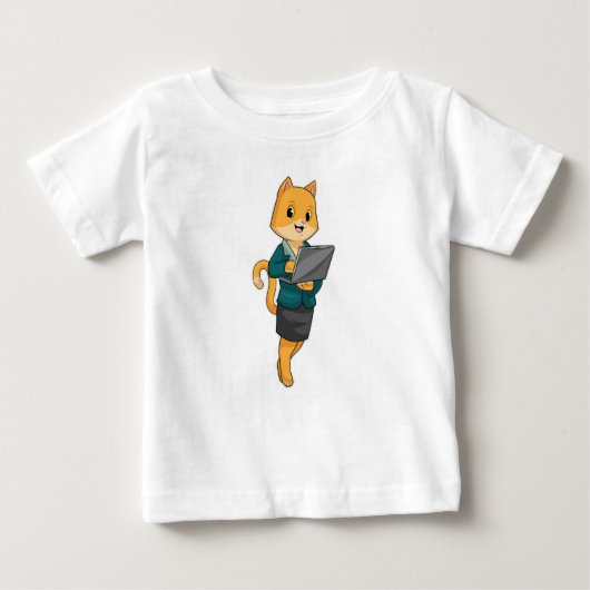 Cat as Secretary with Laptop ベビーTシャツ (正面)