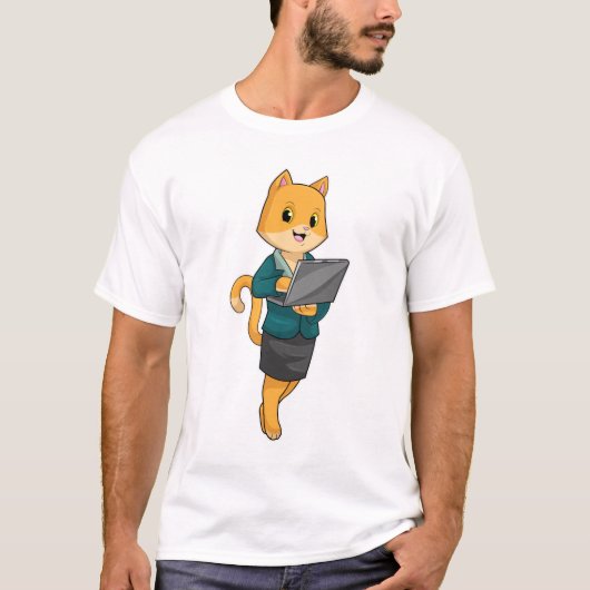 Cat as Secretary with Laptop Tシャツ (正面)