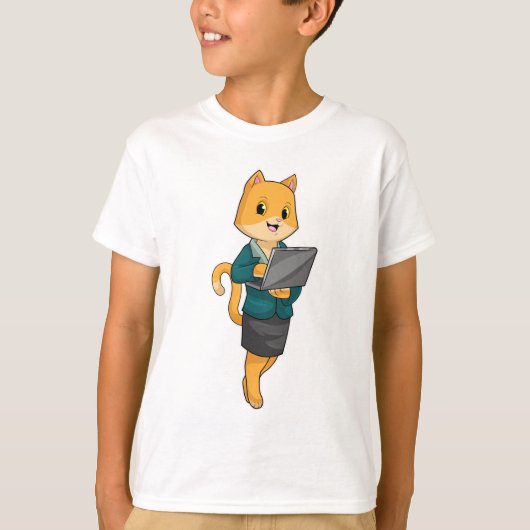 Cat as Secretary with Laptop Tシャツ (正面)