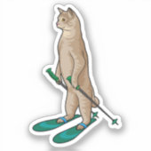 Cat as Skier with Ski & Ski poles シール (正面)