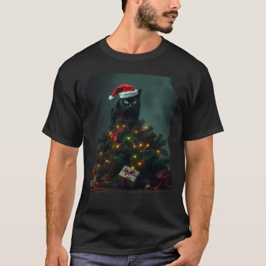 Cat-astrophe Christmas Holiday Chaos Funny Cat Tシャツ (正面)