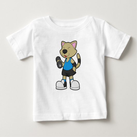 Cat atフィットネスwithダンベル ベビーTシャツ (正面)