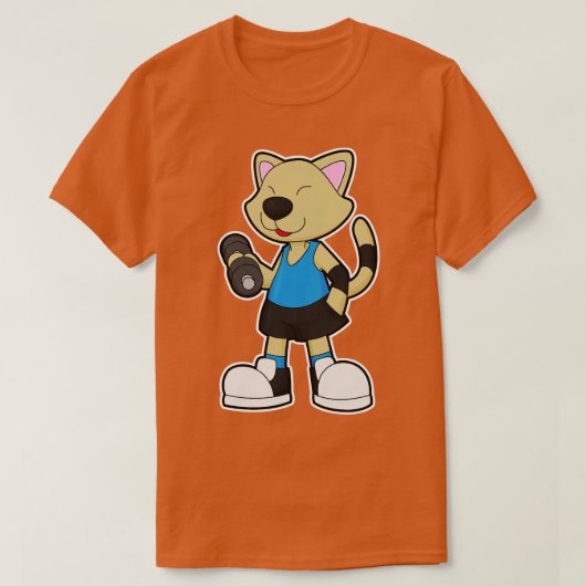 Cat atフィットネスwithダンベル tシャツ (デザイン正面)