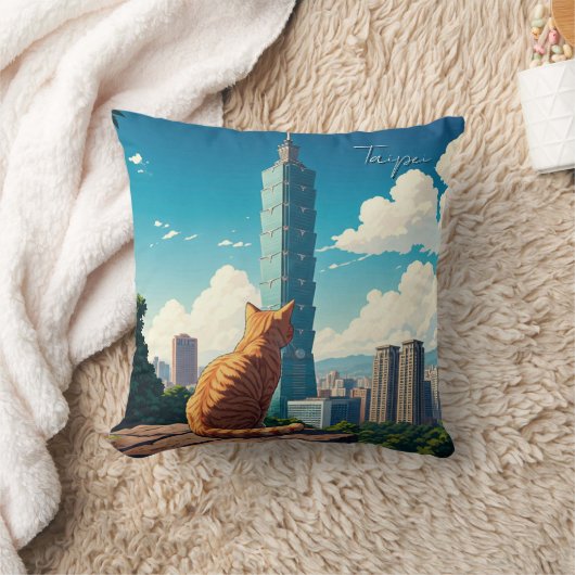 Cat at台北101台湾 クッション (ブランケット)