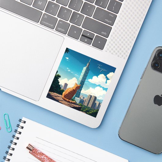 Cat at台北101台湾 シール (ノートパソコンとiPhone)