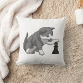 Cat at Chess with Chess piece Bishop クッション (ブランケット)