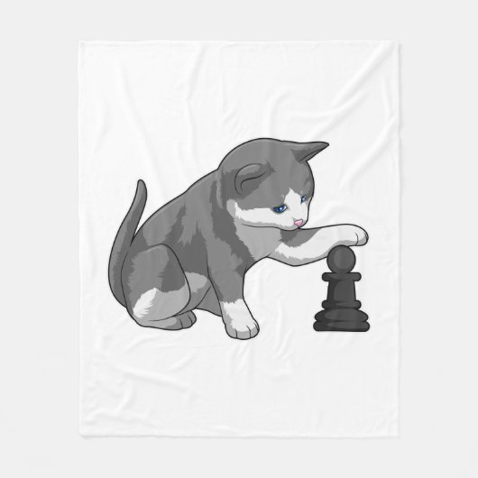 Cat at Chess with Chess piece Bishop フリースブランケット (正面)