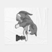 Cat at Chess with Chess piece Bishop フリースブランケット (正面(横))