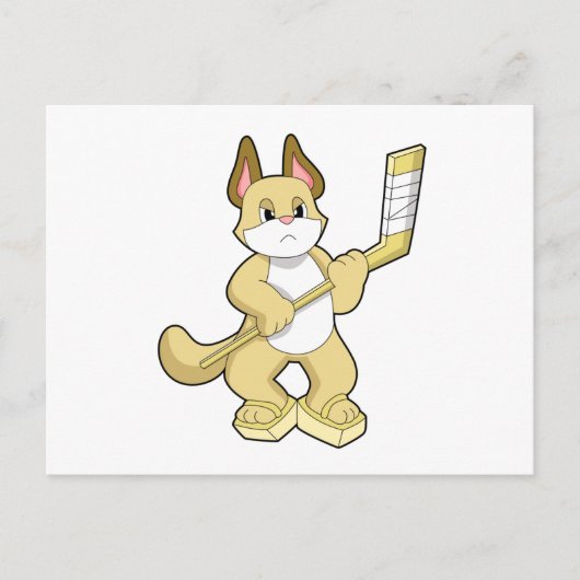 Cat at Ice hockey with Ice hockey stick ポストカード (正面)