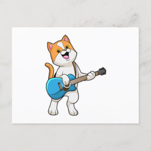 Cat at Music with Guitar ポストカード